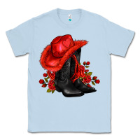 Dusty Blue valentines day cowboy boots red  and roses Classic Tee - AdoDesignShop