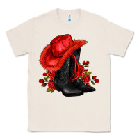Natural valentines day cowboy boots red  and roses Classic Tee - AdoDesignShop