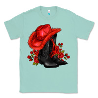 Seafoam valentines day cowboy boots red  and roses Classic Tee - AdoDesignShop