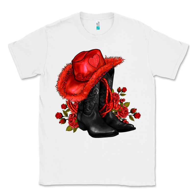 Valentines Day Cowboy Boots Red  And Roses Classic Tee by AdoDesignShop | Teevron