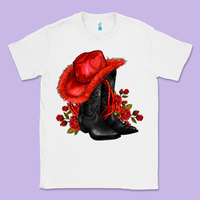 Valentines Day Cowboy Boots Red  And Roses Classic Tee Designed By Adodesignshop