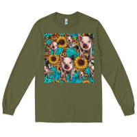 Army Green cute pig with patches seamless pattern Long Sleeve Tee - HRA Design Shop