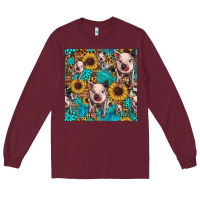 Burgundy cute pig with patches seamless pattern Long Sleeve Tee - HRA Design Shop