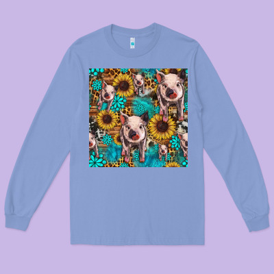 Cute Pig With Patches Seamless Pattern Long Sleeve Tee Designed By Hra Design Shop