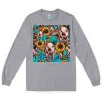 Heather Grey cute pig with patches seamless pattern Long Sleeve Tee - HRA Design Shop