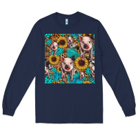 Navy cute pig with patches seamless pattern Long Sleeve Tee - HRA Design Shop