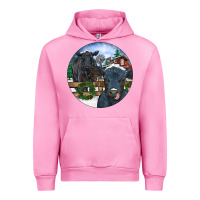 Fuchsia Pink Black Angus Cattle and Calf Christmas Urban Hoodie - RanaPortraitStore