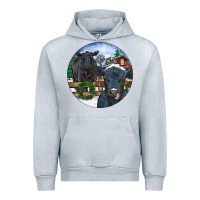 Heather Grey Black Angus Cattle and Calf Christmas Urban Hoodie - RanaPortraitStore