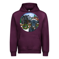 Mauve Wine Black Angus Cattle and Calf Christmas Urban Hoodie - RanaPortraitStore