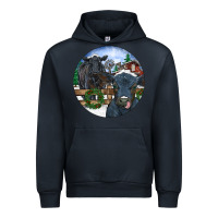 Navy Black Angus Cattle and Calf Christmas Urban Hoodie - RanaPortraitStore