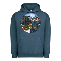 Pigment Midnight Navy Black Angus Cattle and Calf Christmas Urban Hoodie - RanaPortraitStore