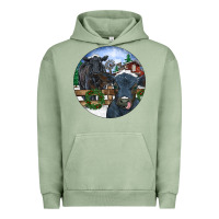 Pigment Oil Green Black Angus Cattle and Calf Christmas Urban Hoodie - RanaPortraitStore
