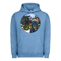 Pigment Pebble Blue Black Angus Cattle and Calf Christmas Urban Hoodie - RanaPortraitStore