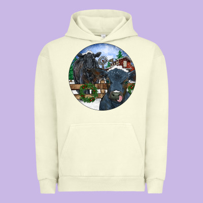 Black Angus Cattle And Calf Christmas Urban Hoodie Designed By Ranaportraitstore