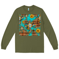 Army Green bull skull cross seamless pattern Long Sleeve Tee - HRA Design Shop