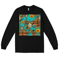 Black bull skull cross seamless pattern Long Sleeve Tee - HRA Design Shop