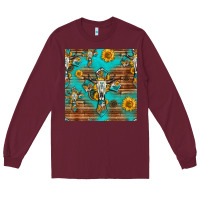 Burgundy bull skull cross seamless pattern Long Sleeve Tee - HRA Design Shop