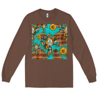 Chestnut bull skull cross seamless pattern Long Sleeve Tee - HRA Design Shop