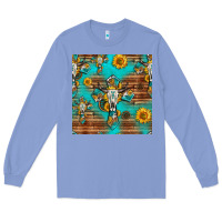 Colony Blue bull skull cross seamless pattern Long Sleeve Tee - HRA Design Shop