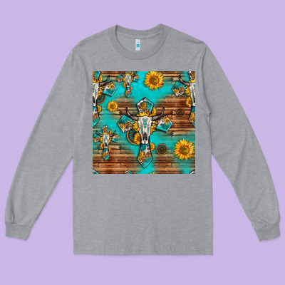 Bull Skull Cross Seamless Pattern Long Sleeve Tee Designed By Hra Design Shop