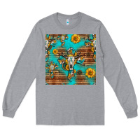 Heather Grey bull skull cross seamless pattern Long Sleeve Tee - HRA Design Shop