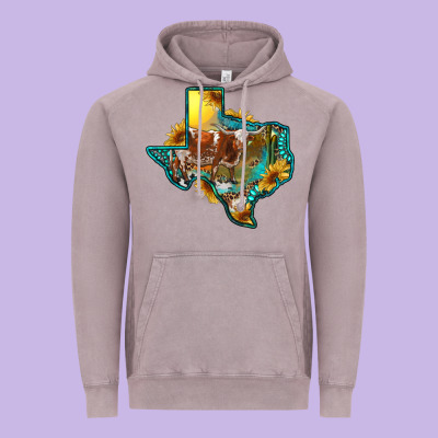 Vintage Hoodie Western Texas Map With Longhorn Bull