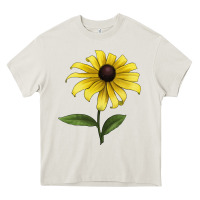 Cream Black Eyed Susan Flower Illustrations Heavy Core Tee - LillyAllenDesigns