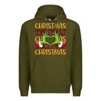 Army Green christmas grinch heart hands Premium Hoodie - MaliasSmallBusiness
