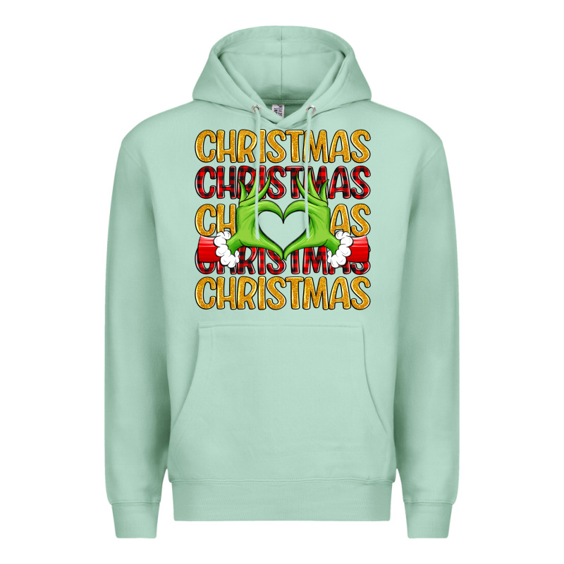 Christmas Grinch Heart Hands Premium Hoodie by MaliasSmallBusiness | Teevron