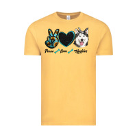 Vintage Mustard peace love huskies Vintage Tee - RanaPortraitStore