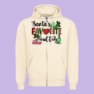Santa's Favorite Nail Tech Zipper Hoodie Designed By Adodesignshop