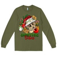 Army Green Christmas Vibes Human Skull Long Sleeve Tee - FaDigitalArtStudio
