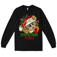 Black Christmas Vibes Human Skull Long Sleeve Tee - FaDigitalArtStudio