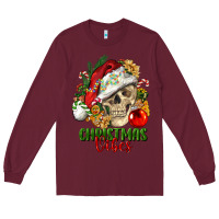 Burgundy Christmas Vibes Human Skull Long Sleeve Tee - FaDigitalArtStudio