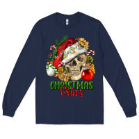 Navy Christmas Vibes Human Skull Long Sleeve Tee - FaDigitalArtStudio