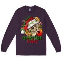 Plum Christmas Vibes Human Skull Long Sleeve Tee - FaDigitalArtStudio