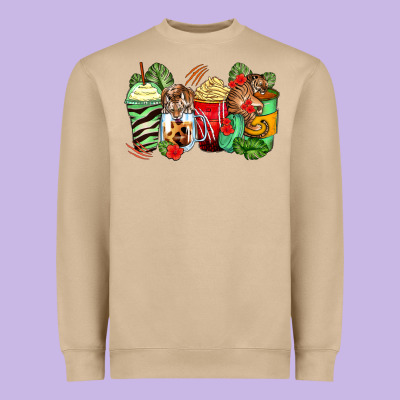 Tiger Coffee Cups Heavyweight Sweatshirt Designed By Zillion Design Studio