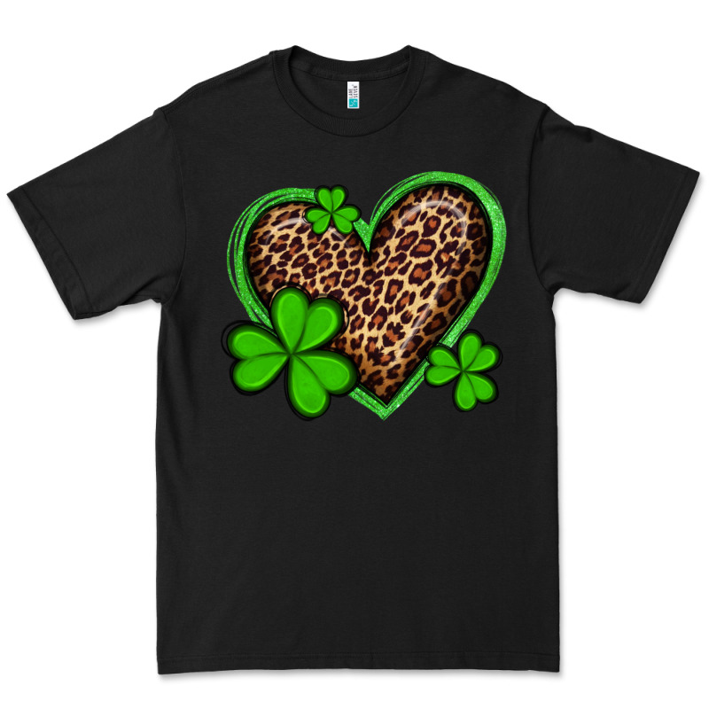 St Patricks Day Leopard Heart With Shamrocks Premium Tee by Artiststas | Teevron