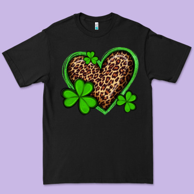 St Patricks Day Leopard Heart With Shamrocks Premium Tee Designed By Artiststas