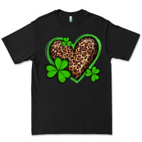 Black st patricks day leopard heart with shamrocks Premium Tee - Artiststas