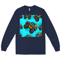 Navy monster truck pre teen seamless pattern Long Sleeve Tee - HRA Design Shop