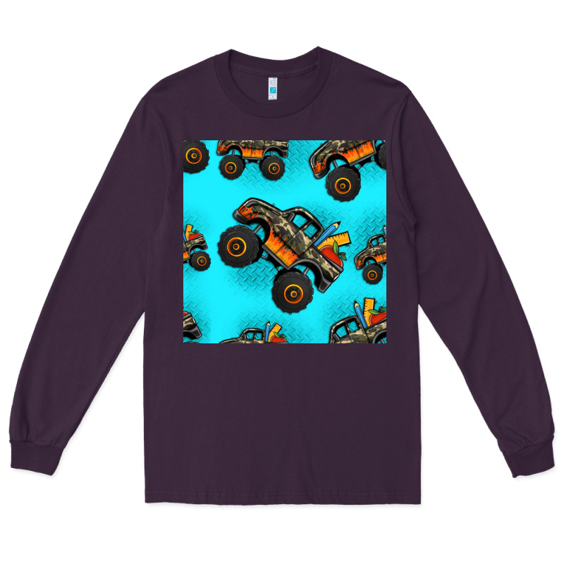 Monster Truck Pre Teen Seamless Pattern Long Sleeve Tee by HRA Design Shop | Teevron
