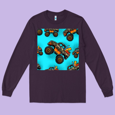 Monster Truck Pre Teen Seamless Pattern Long Sleeve Tee Designed By Hra Design Shop
