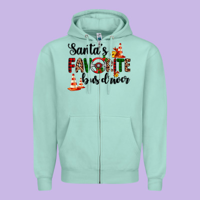Santa's Favorite Bus Driver Zipper Hoodie Designed By Adodesignshop