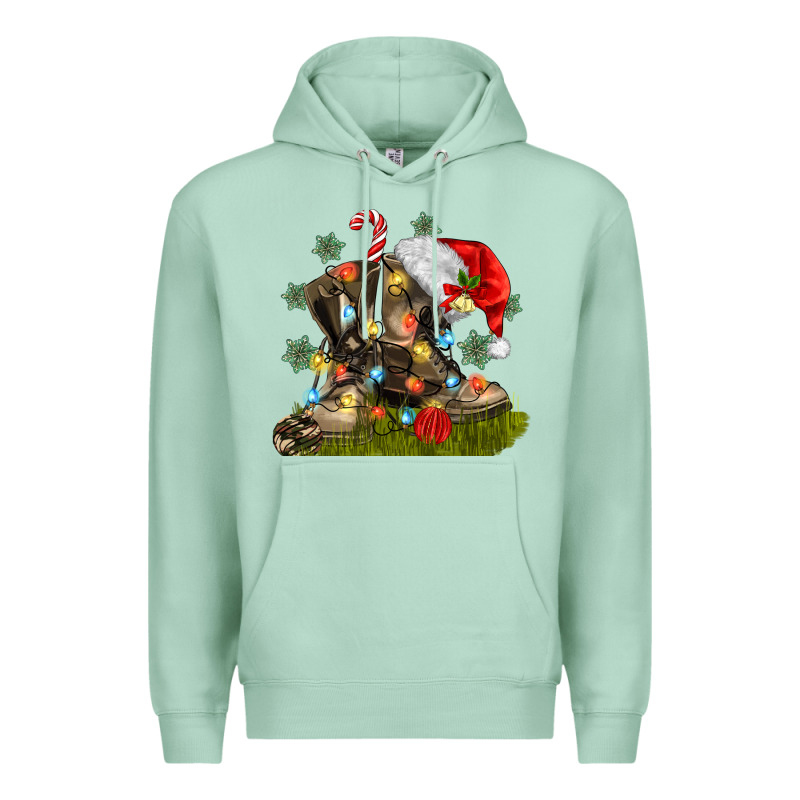 Christmas Soldier Veteran Boots Premium Hoodie by MaliasSmallBusiness | Teevron