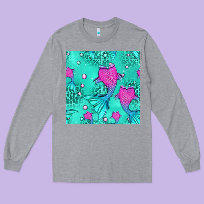Mermaid Tail Seamless Pattern Long Sleeve Tee Designed By Hra Design Shop