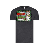 Vintage Black merry and bright husky farm  background Vintage Tee - RanaPortraitStore