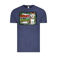 Vintage Denim merry and bright husky farm  background Vintage Tee - RanaPortraitStore