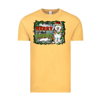 Vintage Mustard merry and bright husky farm  background Vintage Tee - RanaPortraitStore