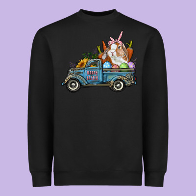 Heavyweight Sweatshirt Happy Easter Truck with Bunny Eggs And Carrot